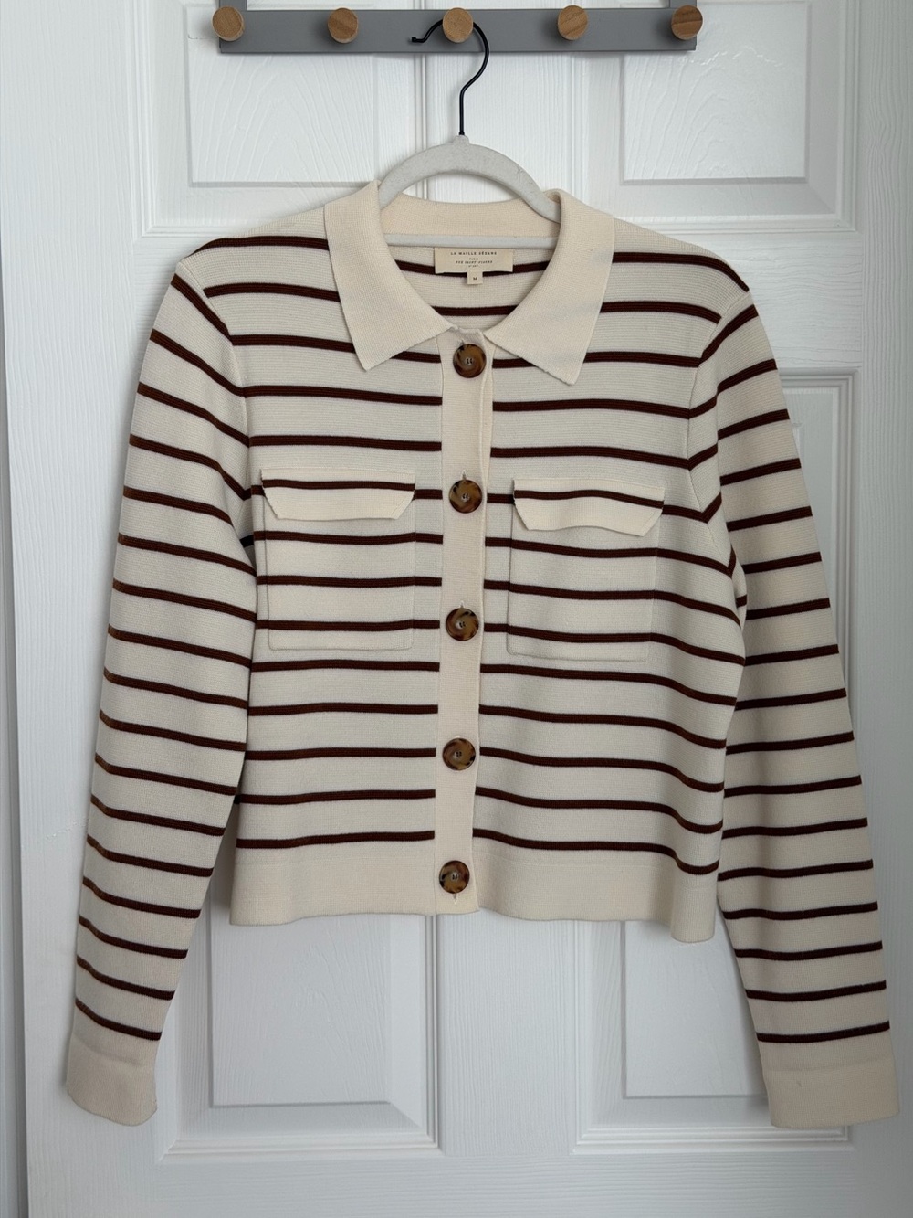 Sézane Betty Cardigan - Ecru & Camel Stripes - Picture 4 of 16